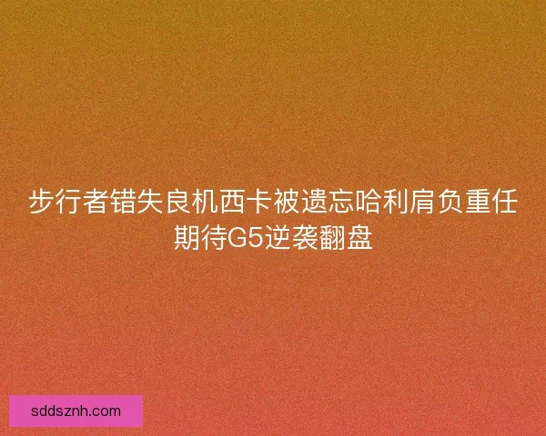 步行者错失良机西卡被遗忘哈利肩负重任期待G5逆袭翻盘
